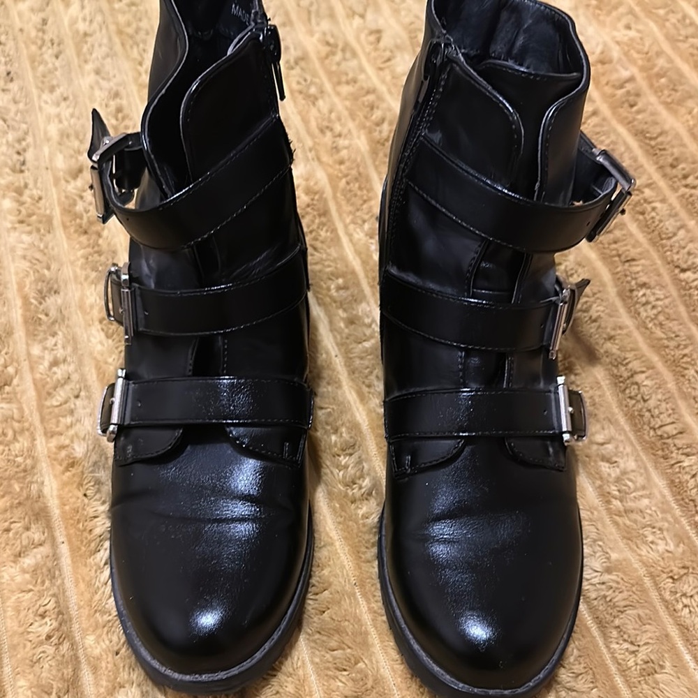 Steve Madden Black Combat Moto Boots with Straps